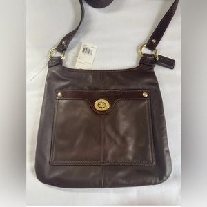 COACH Brown Leather Crossbody Bag Snake Embossed Trim Brass Hardware